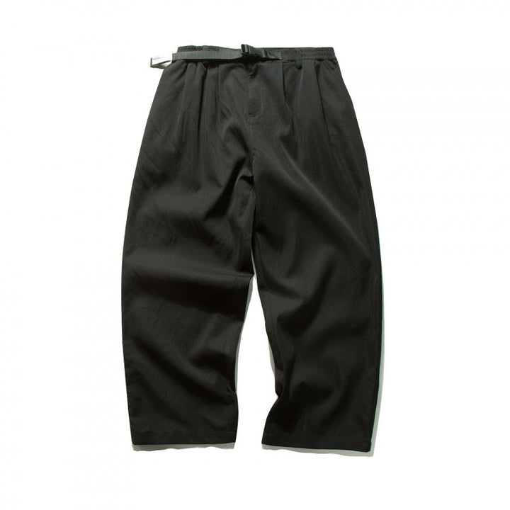Men's Wide Cut Relaxed Pants with Elastic Waistband, Pleats and Integrated Woven Belt Mune Fashion