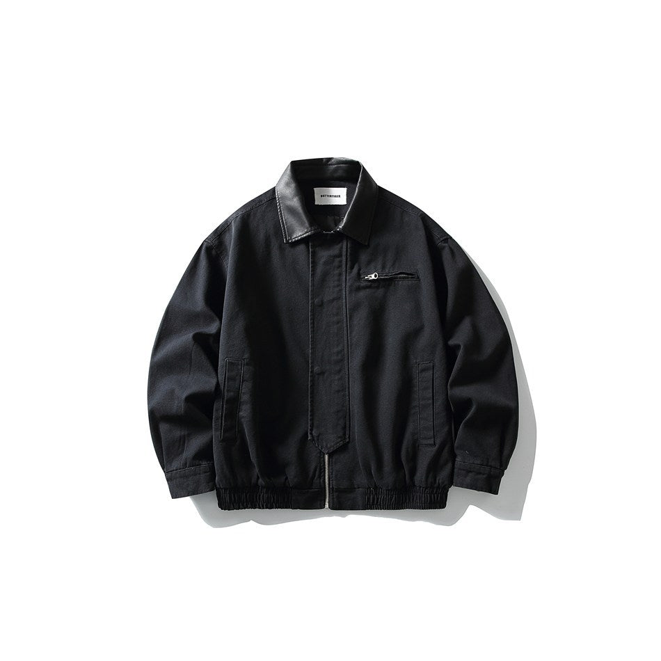 Men's Boxy Canvas Blouson with contrasting faux leather collar and elastic hem Mune Fashion