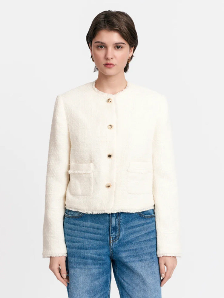 Women's Short Blazer made of Boucle with Pearl Buttons Mune Fashion
