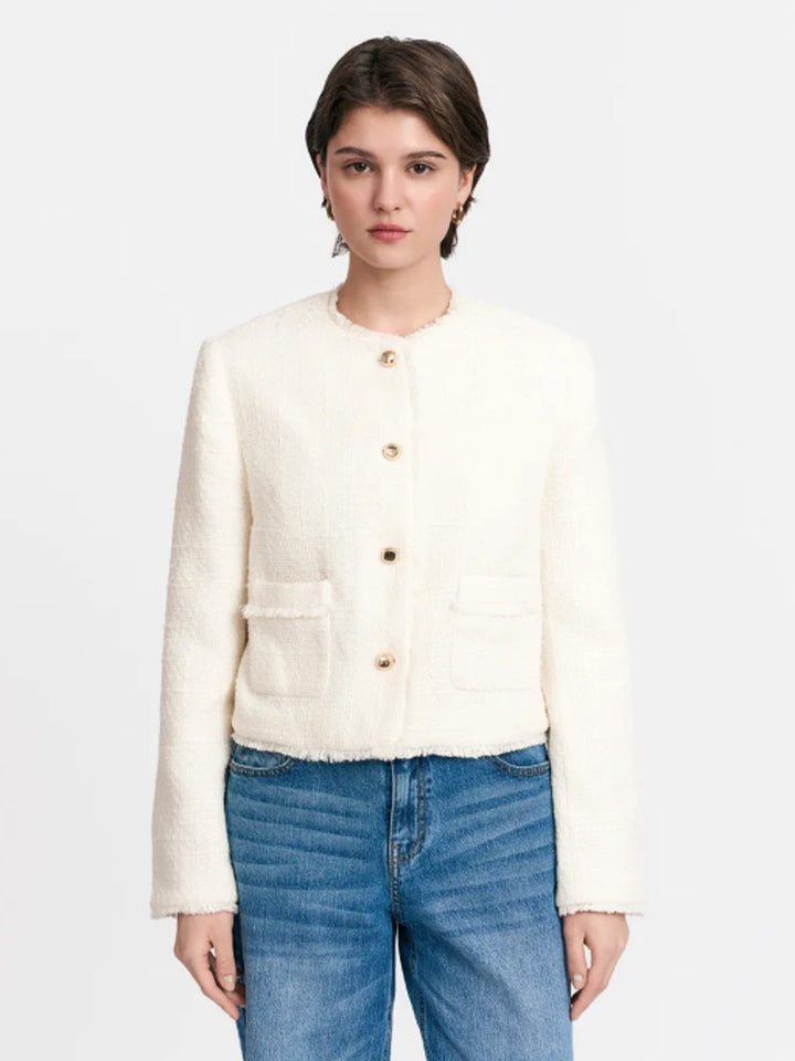 Women's Short Blazer made of Boucle with Pearl Buttons Mune Fashion