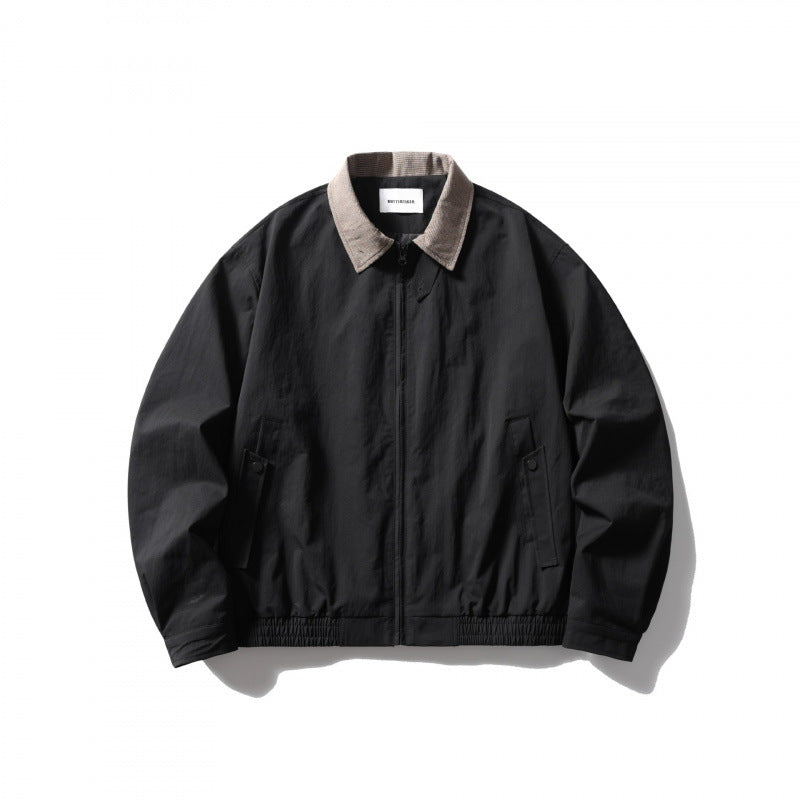 Men's Lightweight Harrington Jacket with Cord Collar and Elastic Hem Mune Fashion