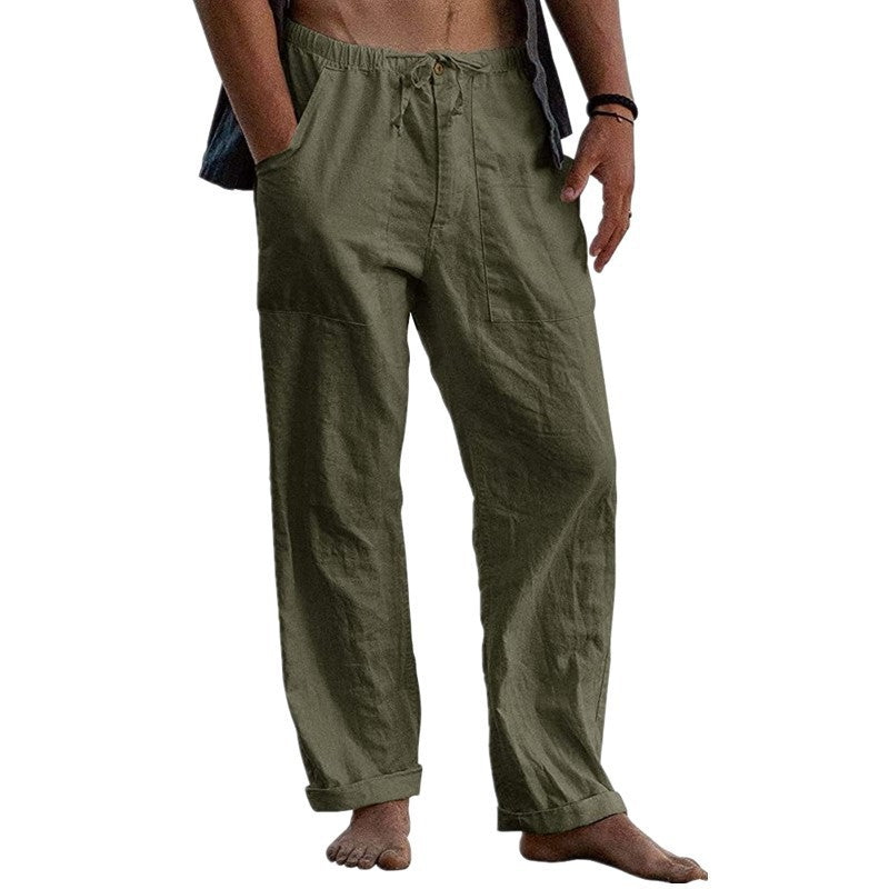Men's loose linen pants with elastic waistband and patch side pockets Mune Fashion