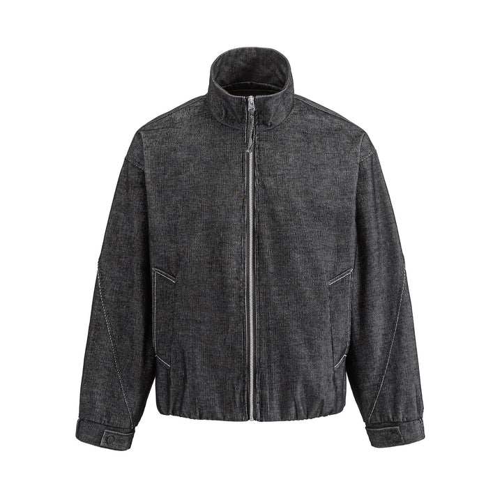 Unisex Short Cord Boxy Blouson with Stand Collar, Continuous Zipper and Elastic Hem Mune Fashion
