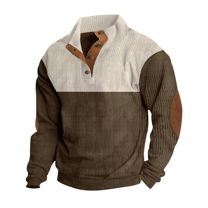 Men's casual knitted sweater with button placket, stand-up collar and elbow patches Mune Fashion