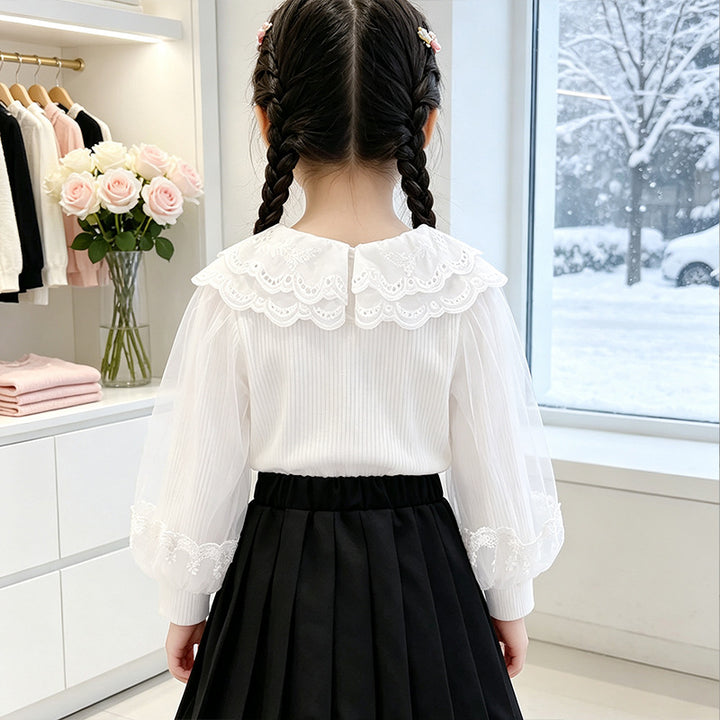 Girl blouse with lace collar and transparent sleeves Mune Fashion