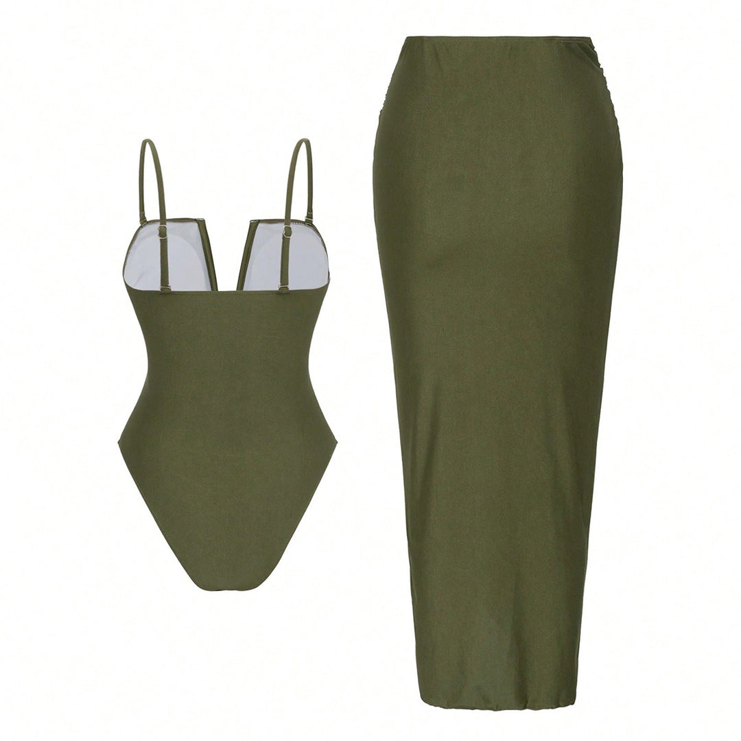 Women's One-Piece Swimsuit with Elegant Wrap Skirt Mune Fashion