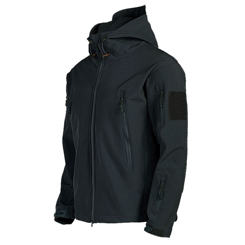 Men's Tactical Softshell Jacket with Hood, Camouflage Pattern and Multiple Zipper Pockets Mune Fashion