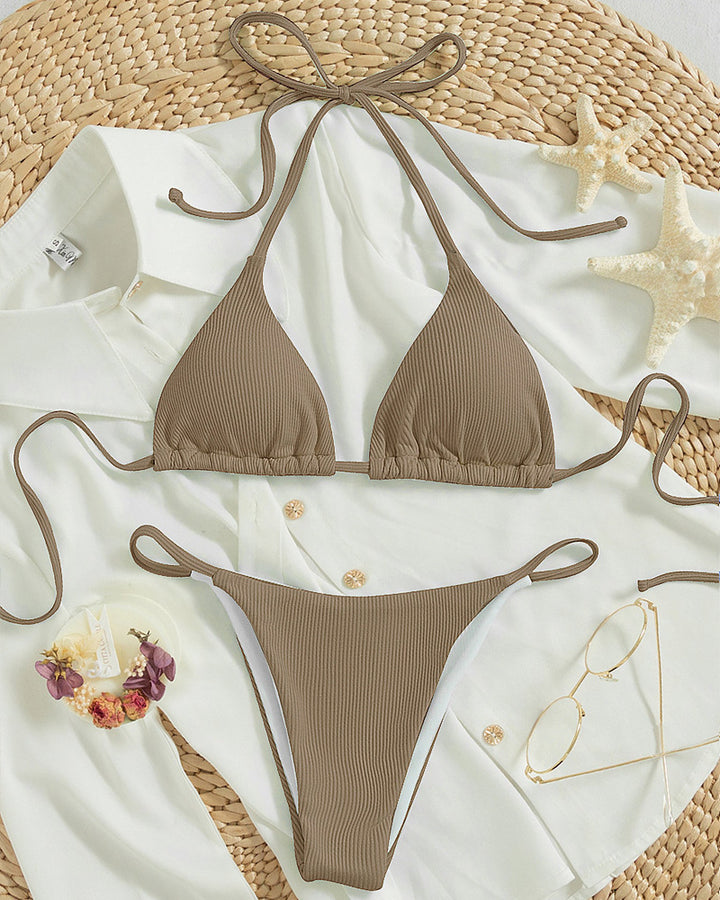 Women Triangle Bikini with fine ribbed texture and playful ties Mune Fashion