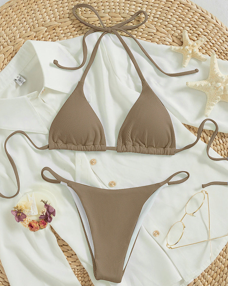 Women Triangle Bikini with fine ribbed texture and playful ties Mune Fashion