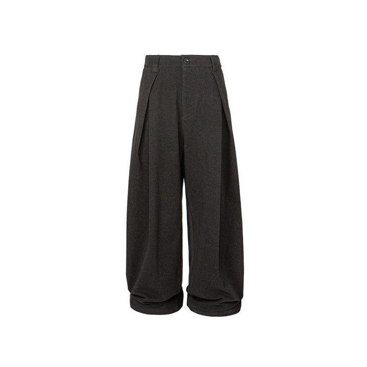 Women's Wide Palazzo Pants with High Waist, Pleats and Turned Hem Mune Fashion
