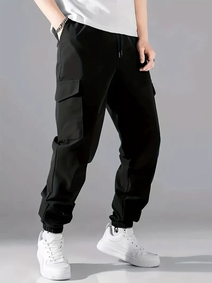 Men's Lightweight Tech Cargo Pants in Jogger Style with Drawstring, Elastic Leg Cuff & Multi-Pockets Mune Fashion