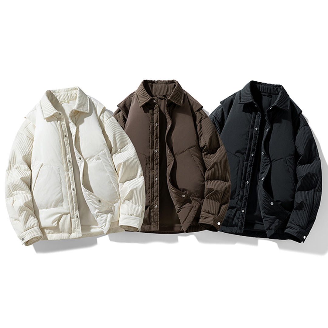 Men's Quilted Jacket with Cord Inserts and Shirt Collar Drune