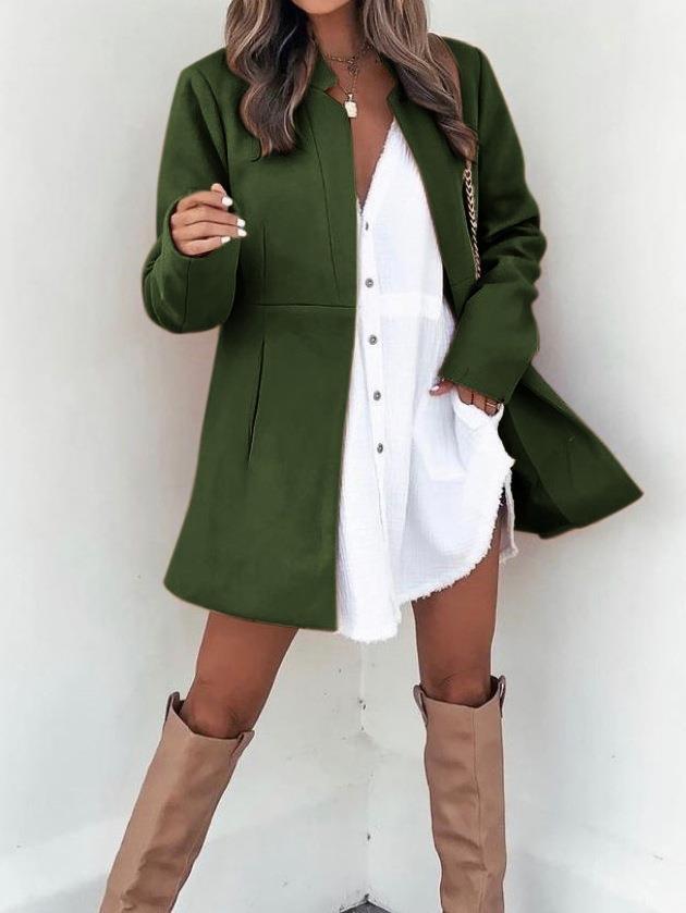 Women Longline Blazer Coat with tailored seam and clean V-neck Mune Fashion