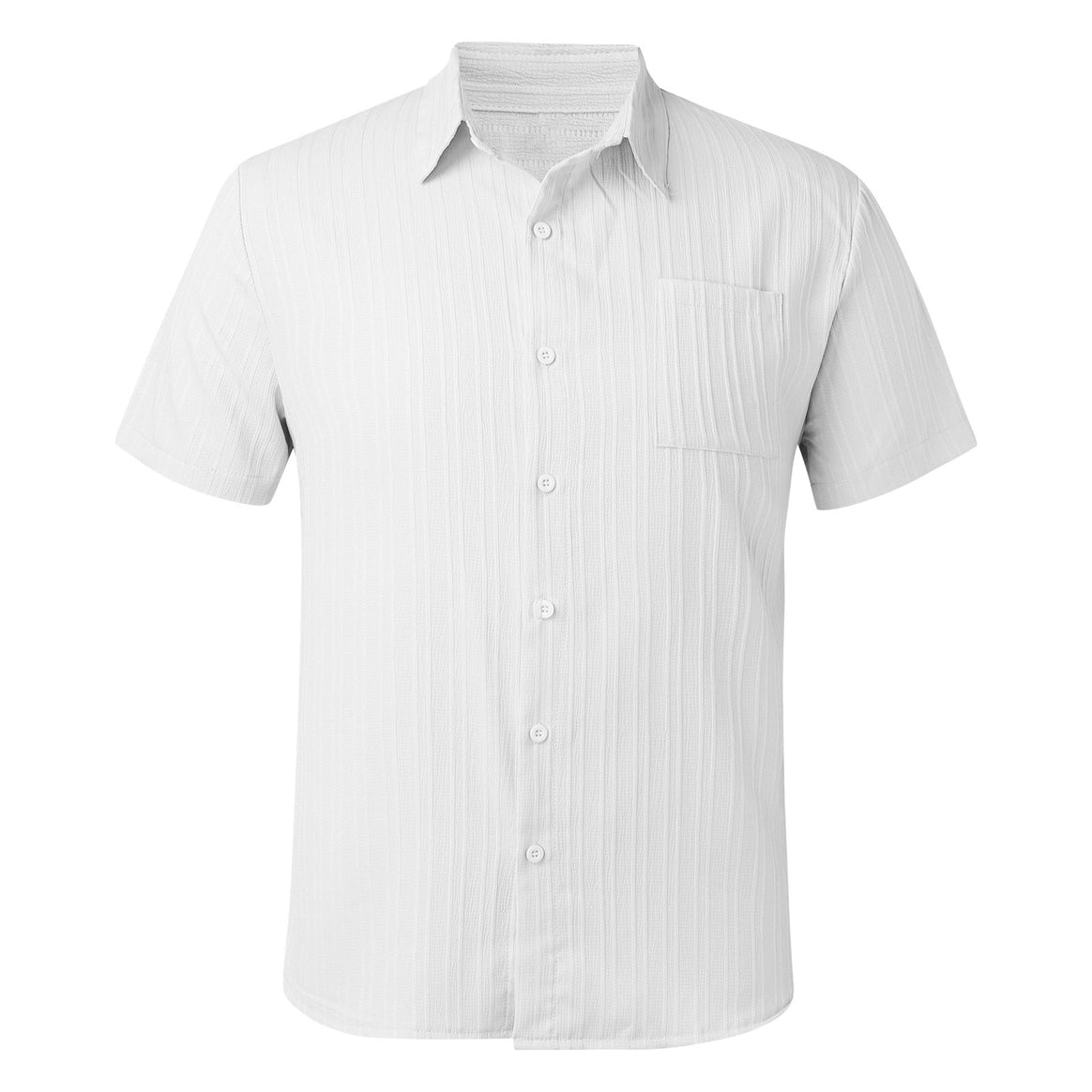 Men's short-sleeved seersucker shirt with chest pocket and fine stripe texture Mune Fashion