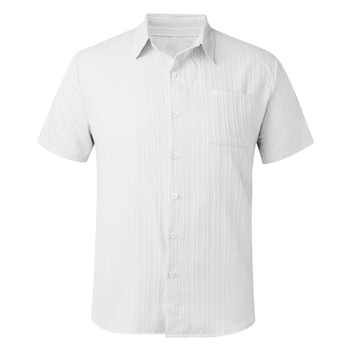 Men's short-sleeved seersucker shirt with chest pocket and fine stripe texture Mune Fashion