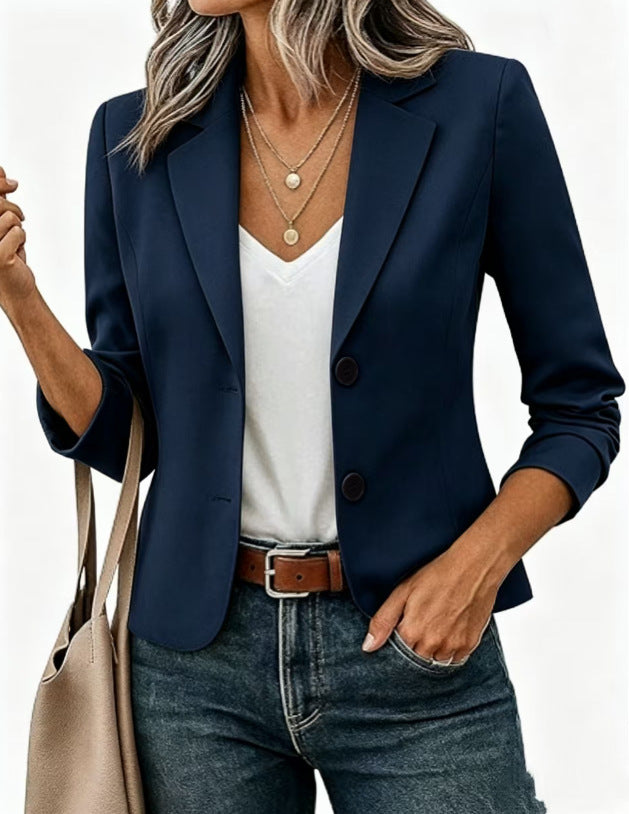 Ladies tailored short blazer with decorative buttons and three-quarter sleeves Mune Fashion