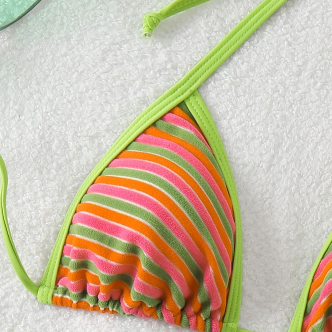 Ladies triangle bikini with brightly colored stripes Mune Fashion