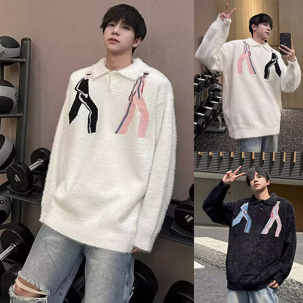 Men's Fashionable Knit Sweater with Graphic Accents Mune Fashion