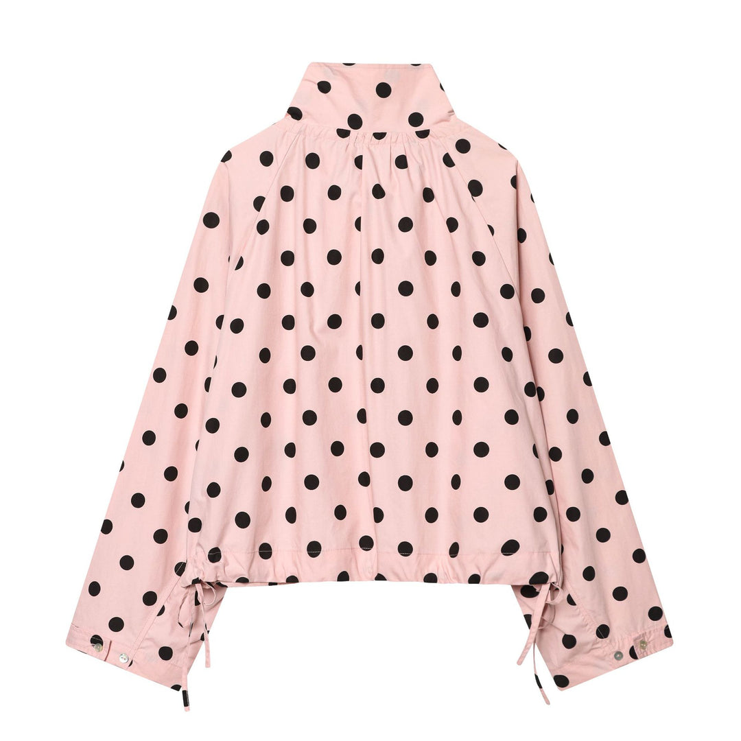 Women 70+ polka dot cropped transitional jacket with stand-up collar and drawstring Mune Fashion