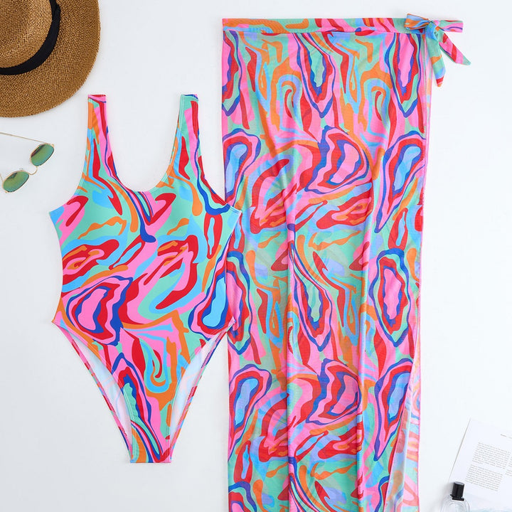 Ladies High-Cut Sport Swimsuit with Matching Wrap Skirt Mune Fashion