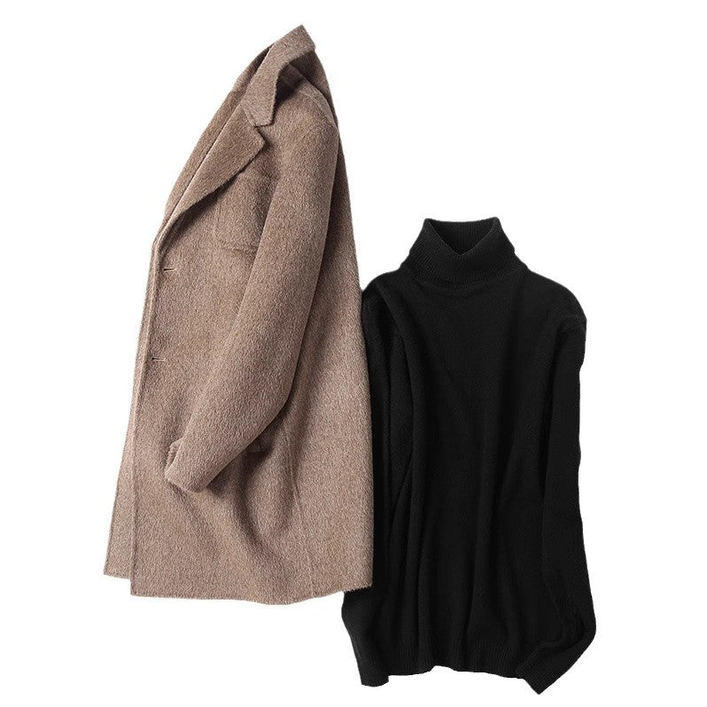 Men's Structured Long Coat made of Wool Blend with Notched Lapel and One-Button Closure Mune Fashion