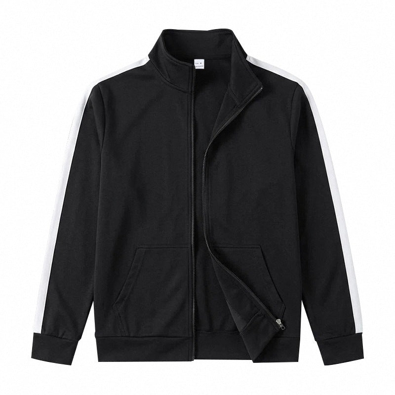 Men's Retro Track Jacket with Contrast Stripes and Stand-Up Collar Mune Fashion
