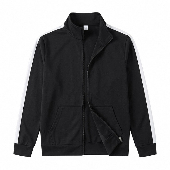 Men's Retro Track Jacket with Contrast Stripes and Stand-Up Collar Mune Fashion