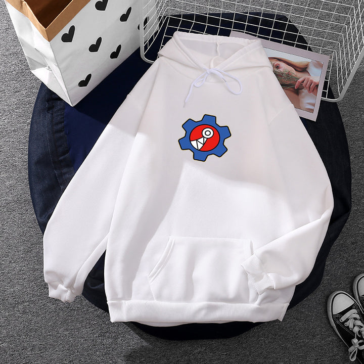 Women's oversized fleece hoodie with soft interior, kangaroo pocket and applied gear comic motif Mune Fashion