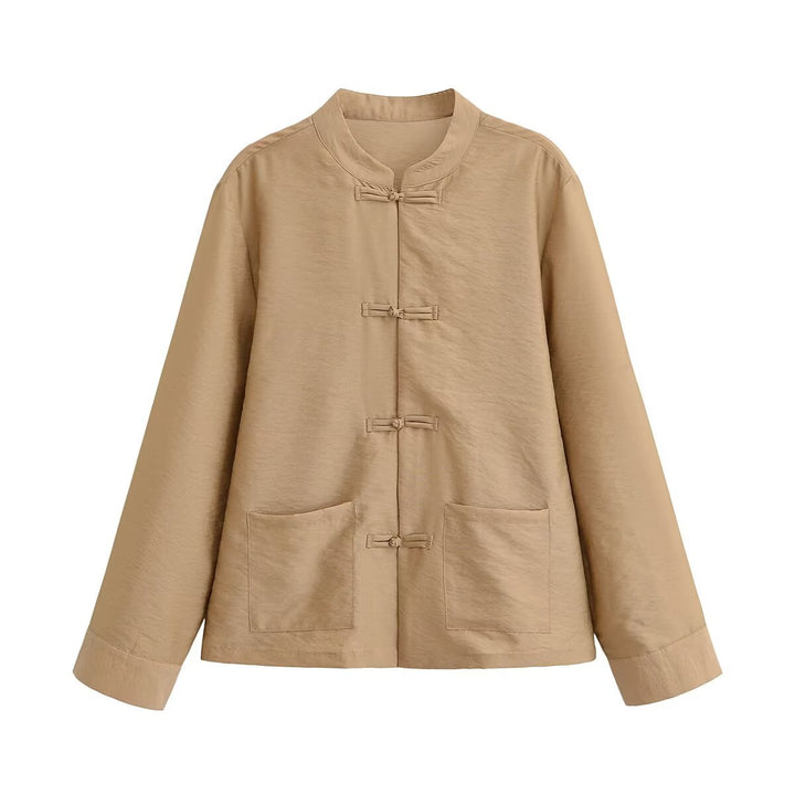 Women loosely cut jacket with mandarin collar and knot closures Mune Fashion