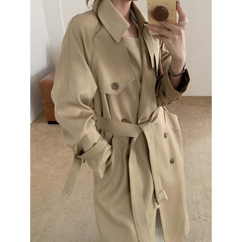 Women's Oversized Trench Coat with Double Breasted, Waist Belt and Epaulettes Mune Fashion