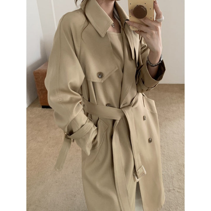 Women's Oversized Trench Coat with Double Breasted, Waist Belt and Epaulettes Mune Fashion