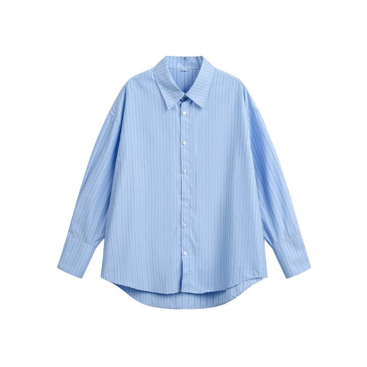 Women's oversized shirt blouse with fine pinstripe texture and rounded hem Mune Fashion