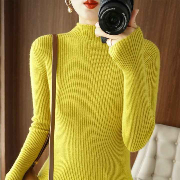Women's Body-Hugging Ribbed Knit Turtleneck Sweater with Stretch Effect Mune Fashion