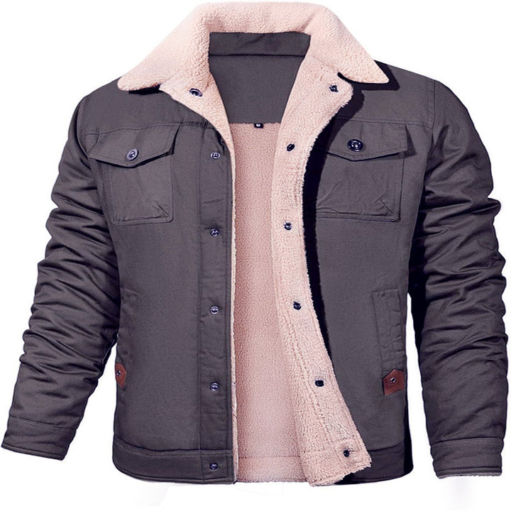 Men's utility work jacket made of canvas with faux fur collar and quilted inner lining Mune Fashion