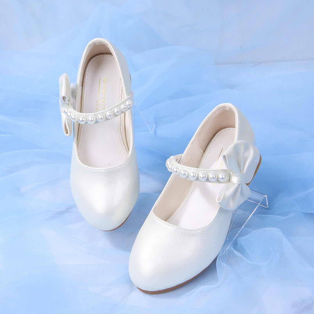 Girls elegant ballerinas with bow and pearl accents Mune Fashion