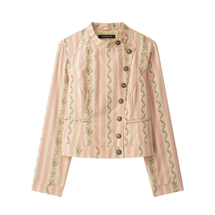 Women's short jacket with stand-up collar and vintage floral pattern Mune Fashion