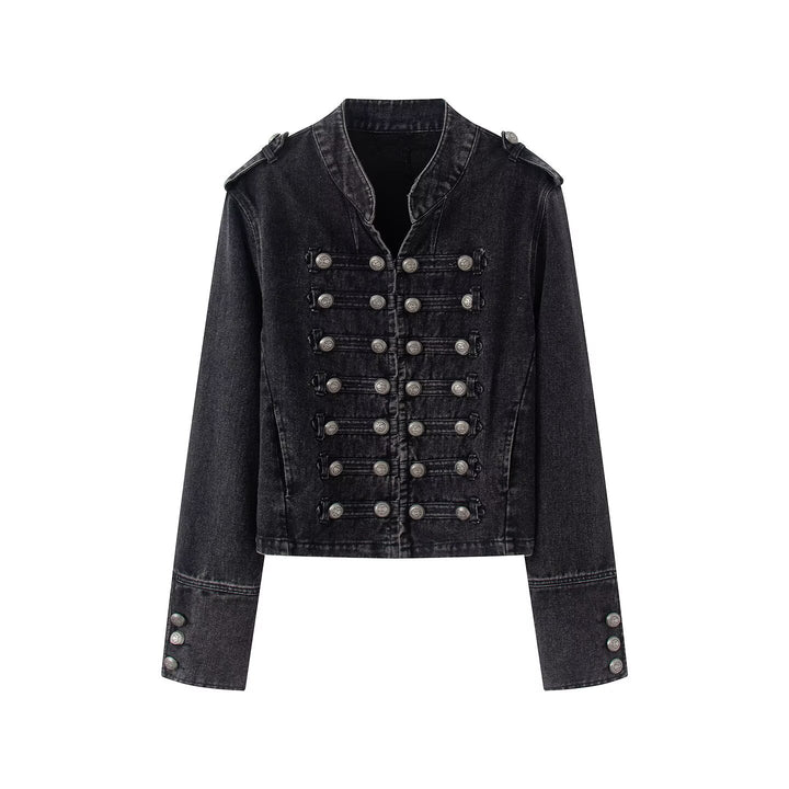 Women’s denim jacket in military style with decorative button placket Mune Fashion