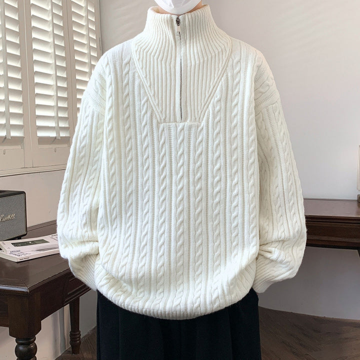 Women chunky knit sweater with stand-up collar Mune Fashion