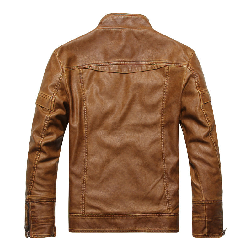 Men's leather jacket in pilot bomber style with stand-up collar and vintage look Mune Fashion