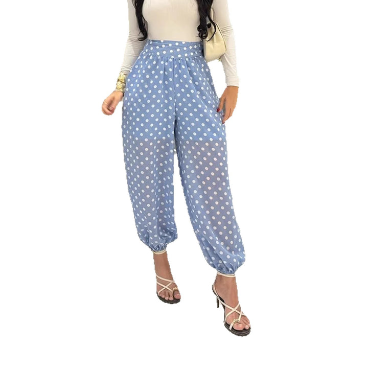 Women High-waisted Palazzo pants with elastic ankle cuffs and polka dot pattern Mune Fashion