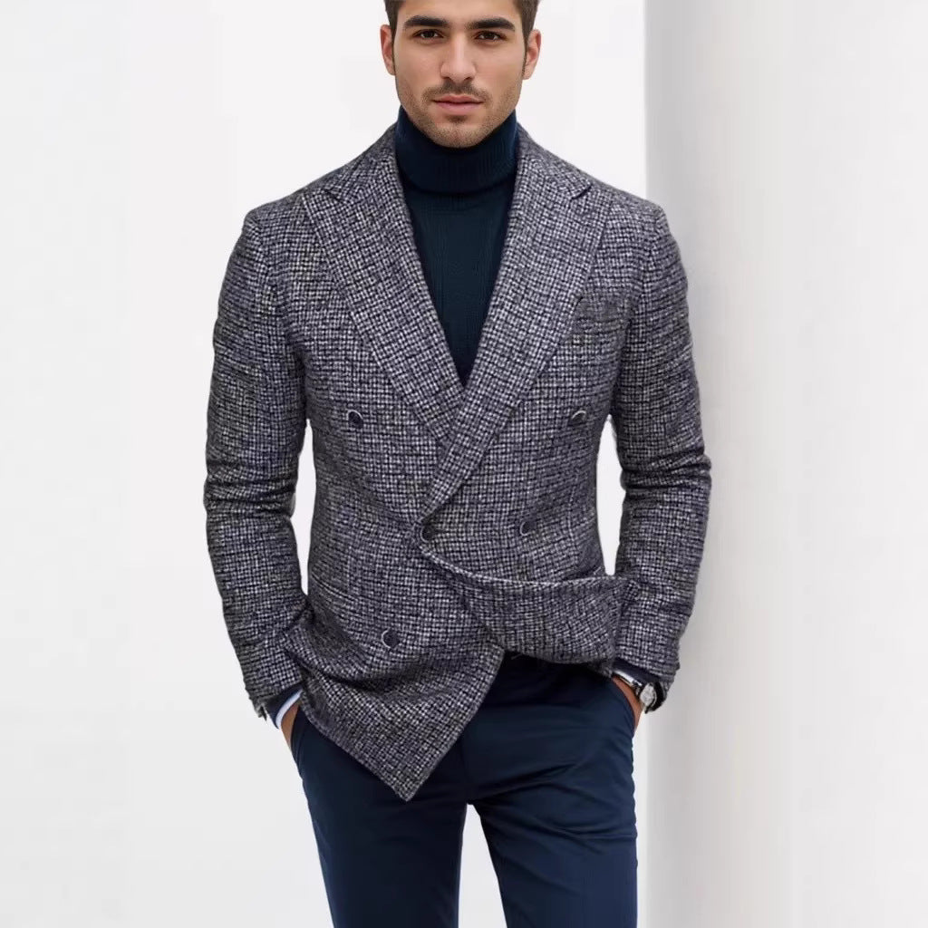 Men's double-breasted structured wool blend blazer with peak lapel and fitted cut Mune Fashion