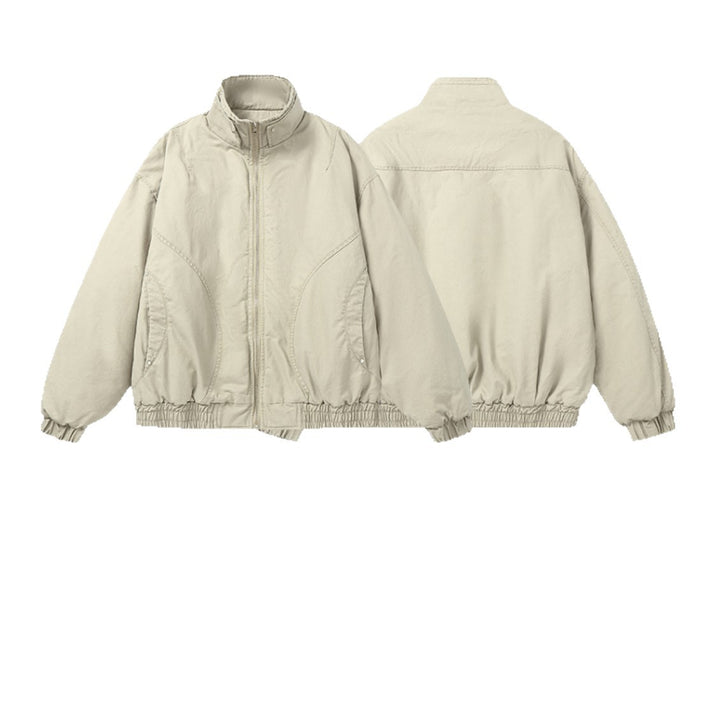 Women's boxy quilted bomber jacket with high stand-up collar and elastic hem