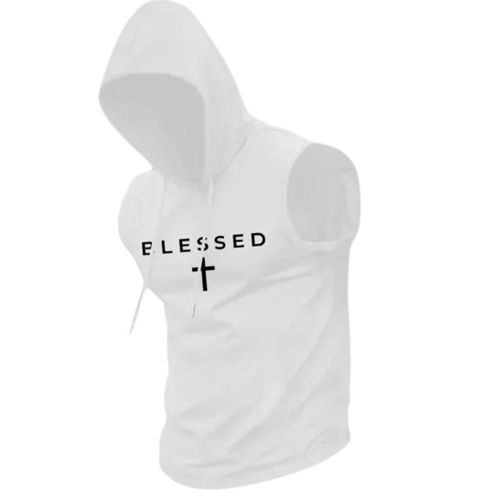 Men's sleeveless hoodie sweatshirt with slogan print and athletic fit Mune Fashion