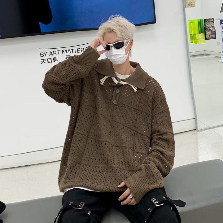Men's Fashionable Chunky Knit Sweater with Stand-Up Collar and Button Placket Mune Fashion