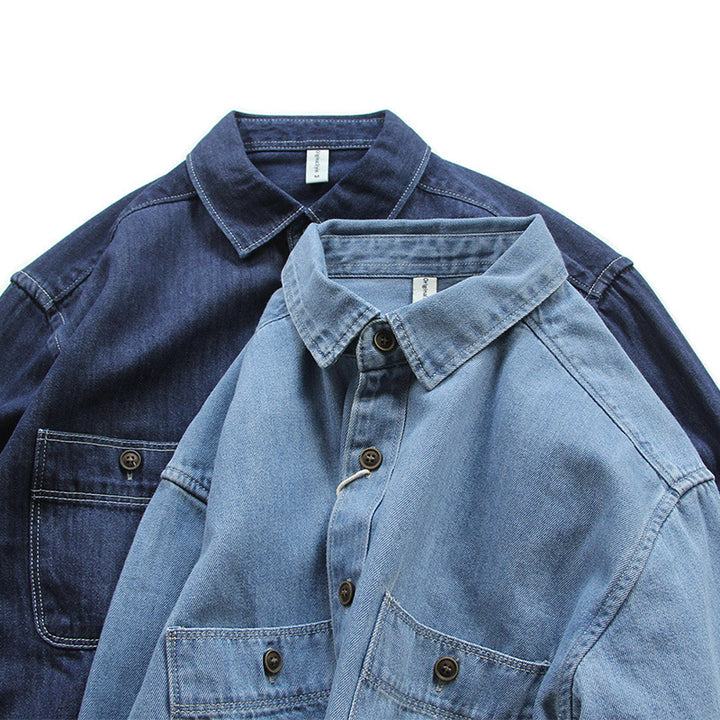 Men's Denim Worker Jacket with Chest Pockets and Relaxed Fit Mune Fashion