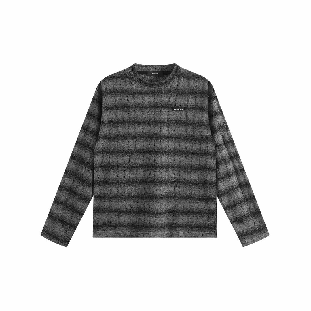 Unisex fine-structured round neck sweater with horizontal stripe pattern and logo patch Mune Fashion