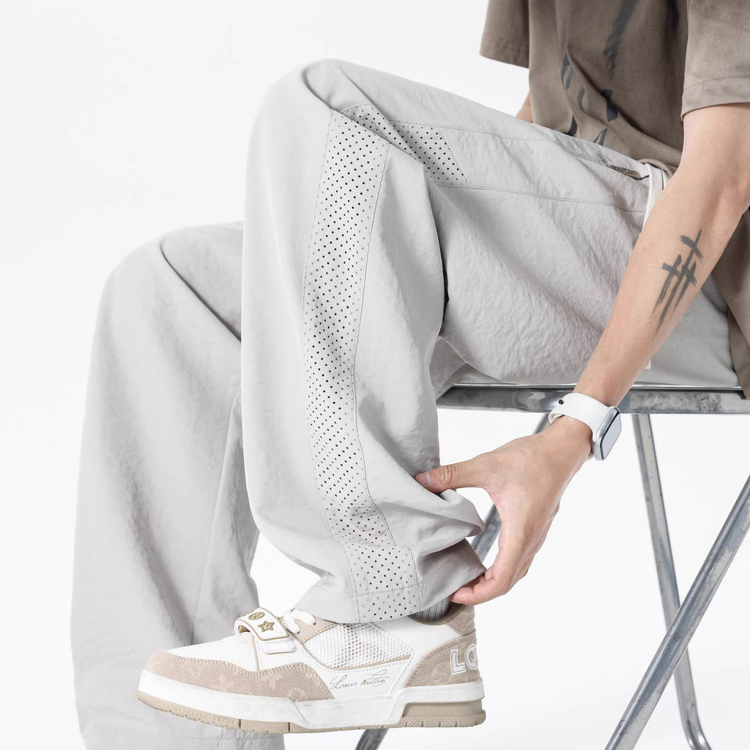 Men's Breathable Leisure Pants with Perforated Side Inserts