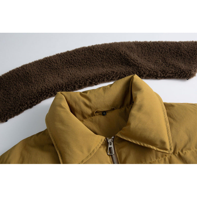 Women's cropped padded bomber jacket with teddy collar and flap pockets Mune Fashion