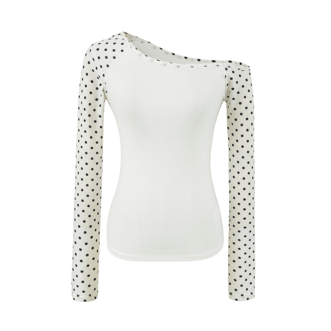 Ladies Asymmetrical Long Sleeve with Polka Dot Raglan Sleeves Mune Fashion