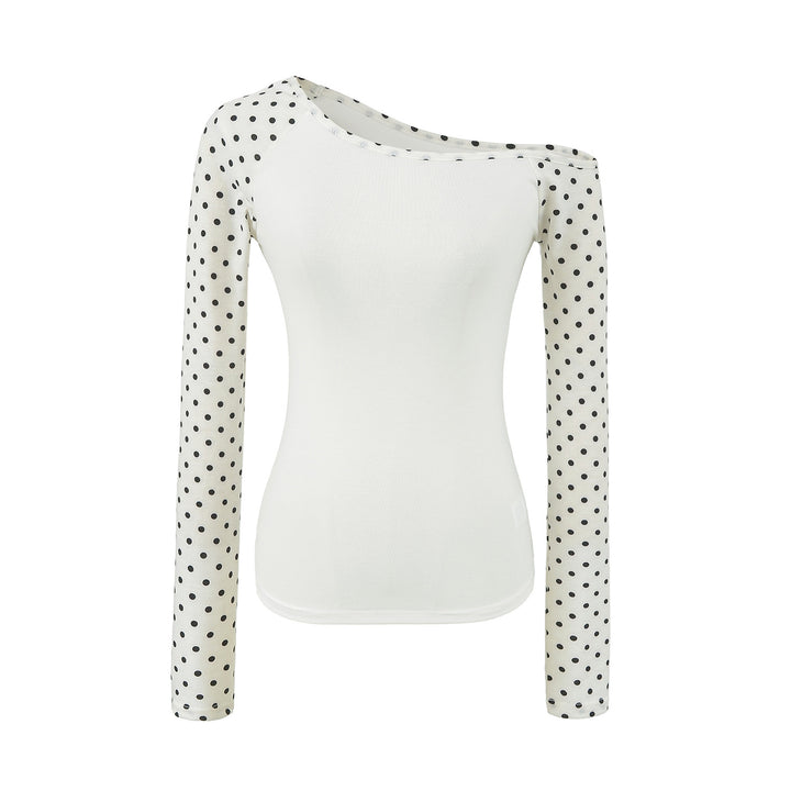 Ladies Asymmetrical Long Sleeve with Polka Dot Raglan Sleeves Mune Fashion